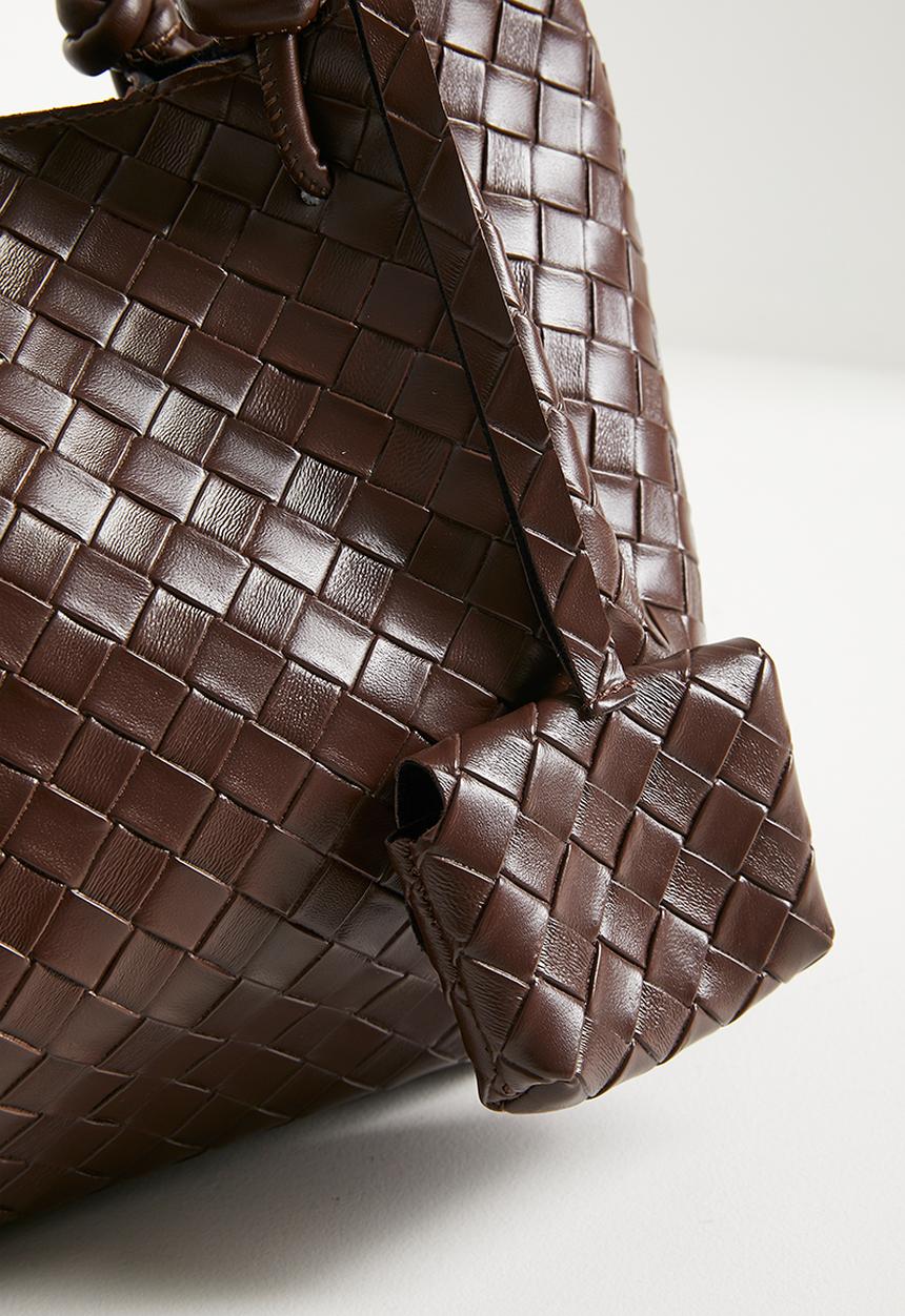 Tessa Design - Zola Woven Tote Bag With External Pouch - Brown