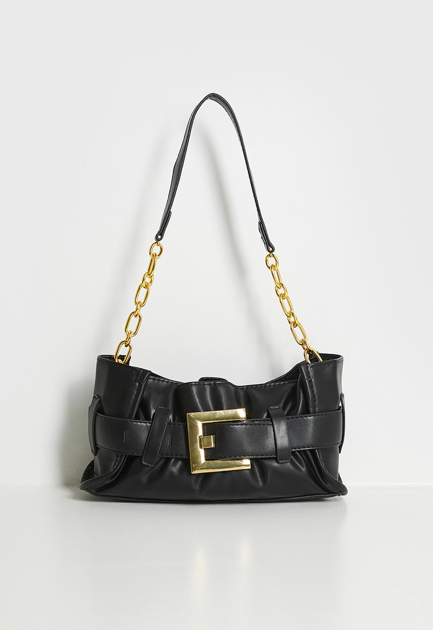 Tessa Design - Geneva-Rae Buckle Detail Tote With Gold Hardware - Black