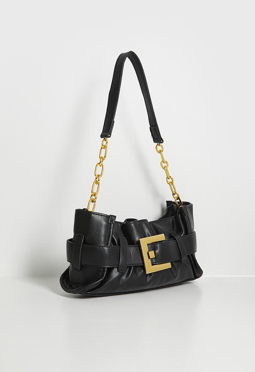 Tessa Design - Geneva-Rae Buckle Detail Tote With Gold Hardware - Black