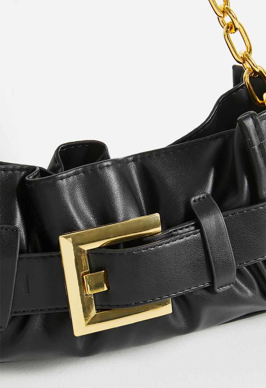 Tessa Design - Geneva-Rae Buckle Detail Tote With Gold Hardware - Black