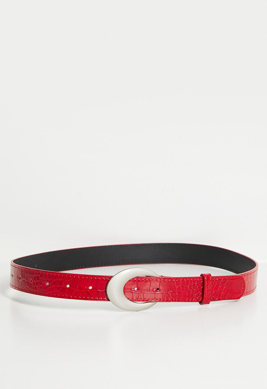 Tessa Design - Lace Croc Embossed Slim Belt- Red