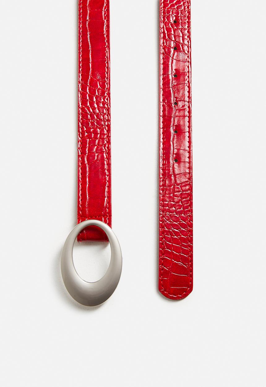 Tessa Design - Lace Croc Embossed Slim Belt- Red