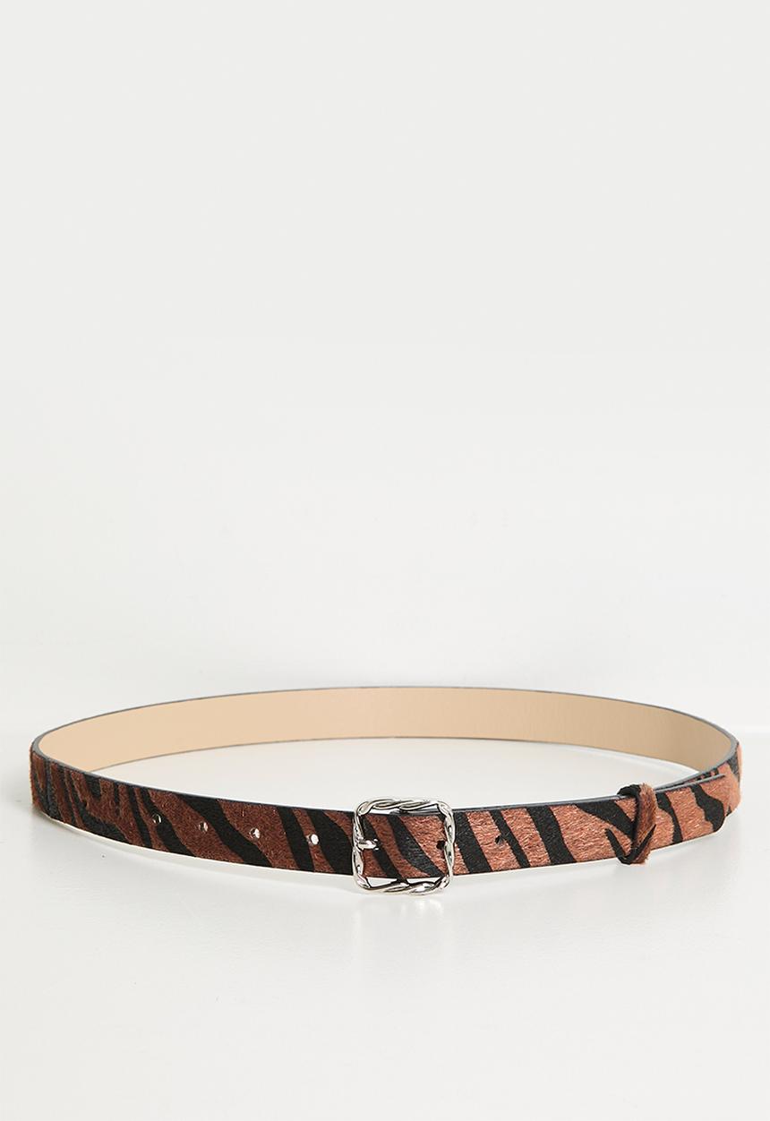 Tessa Design - Haven Tiger Print Belt Square Buckle- Brown