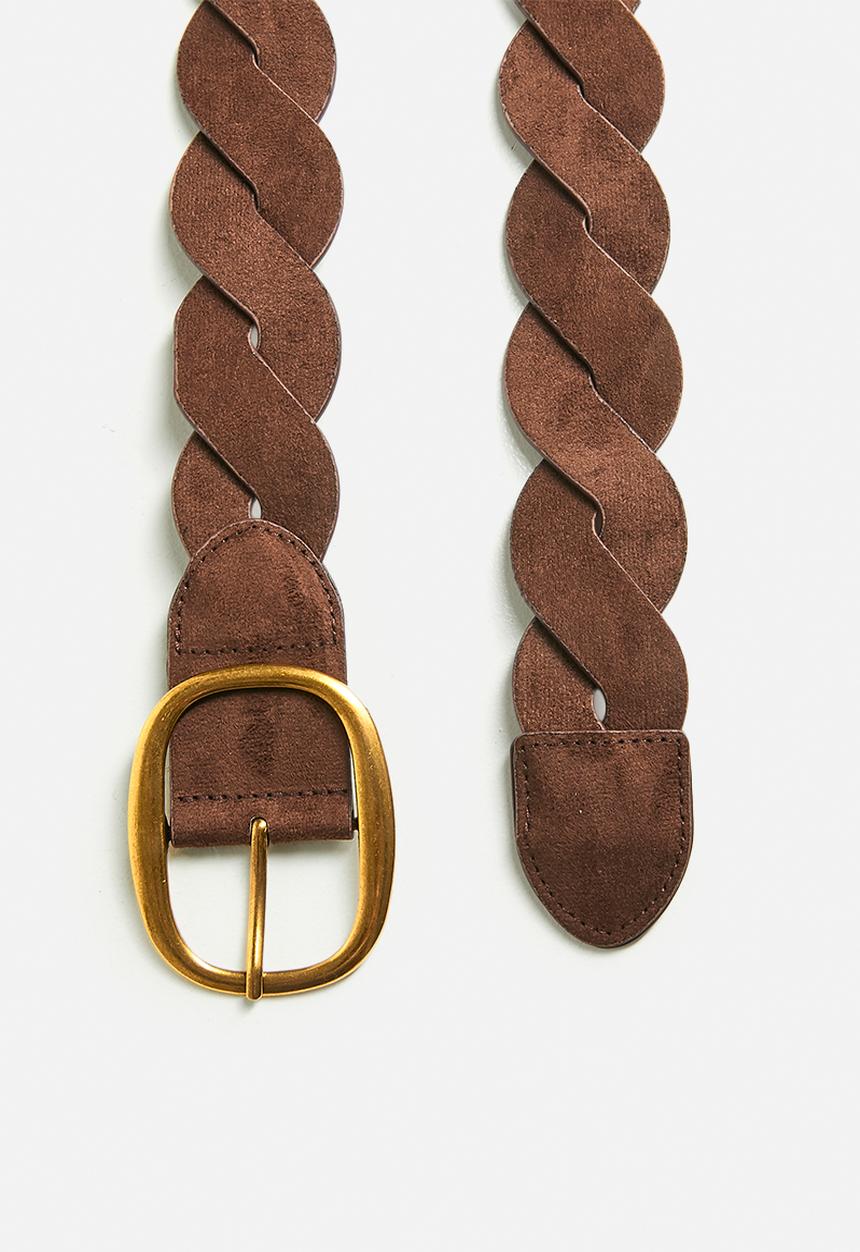 Tessa Design - Lilia Braided Belt With Gold Buckle- Brown