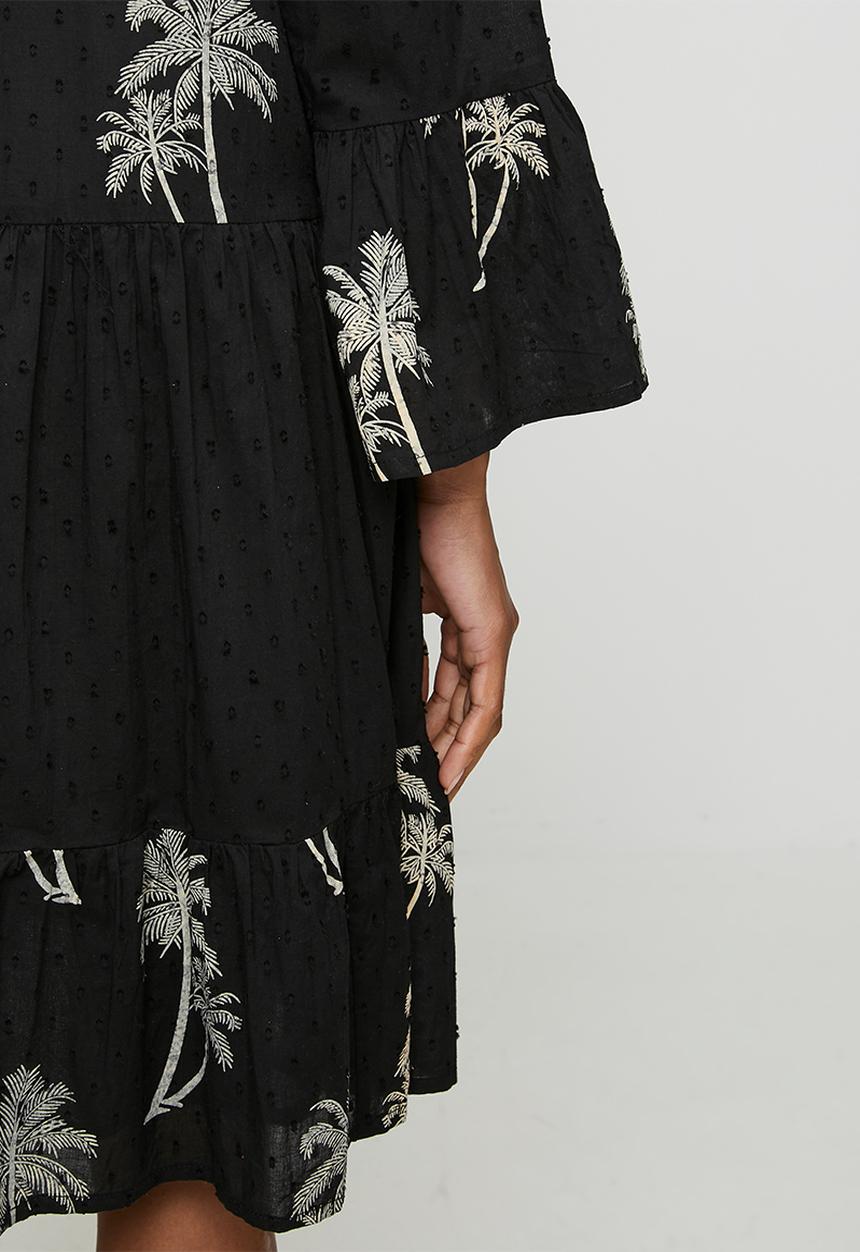 Izabel London - Sleeve With Flutter Key Hole Neck Button Through Tiered Midi Dress - Black