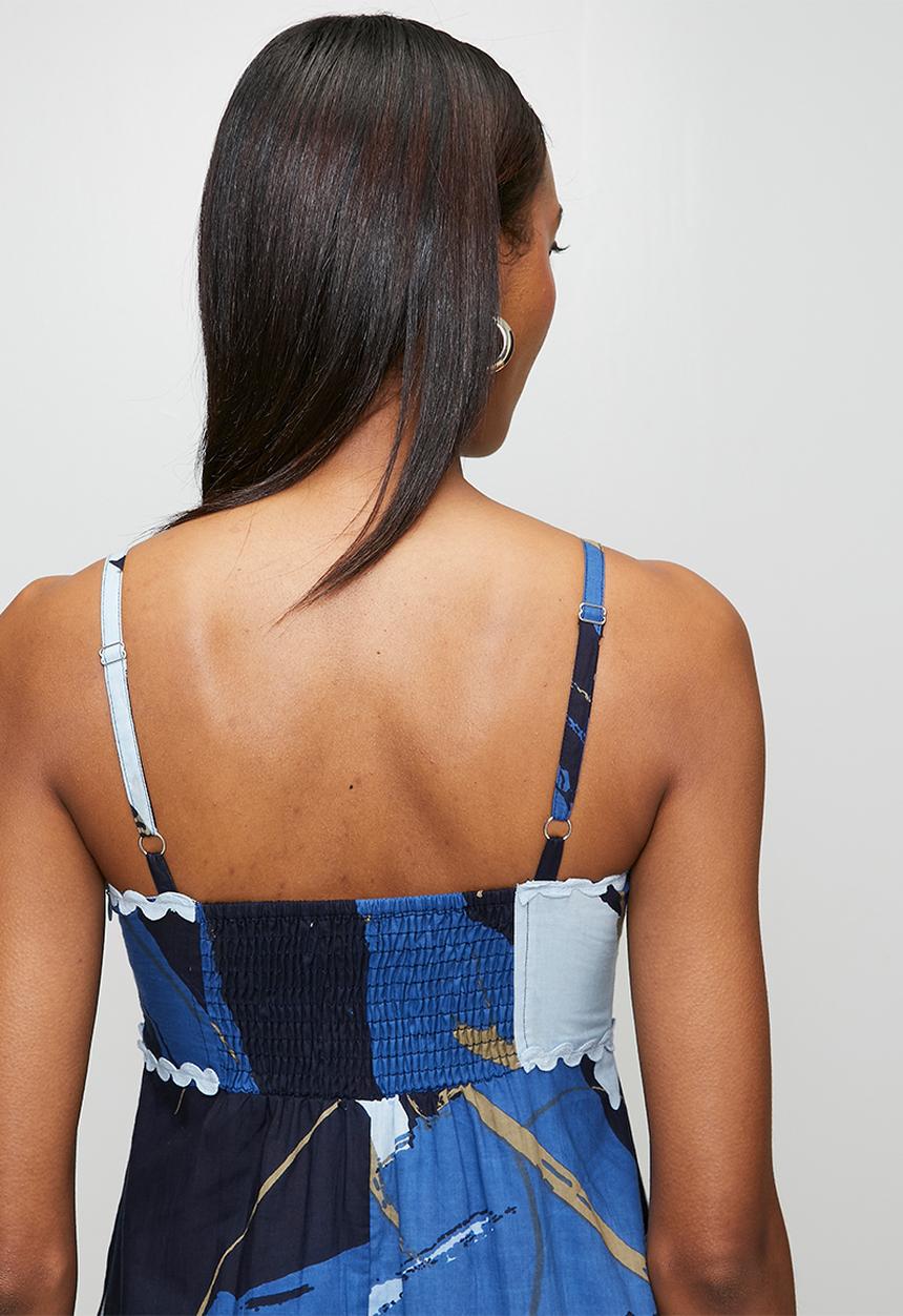 Izabel London - Strappy Boobtube Maxi Printed Dress With Scallop Detail - Blue