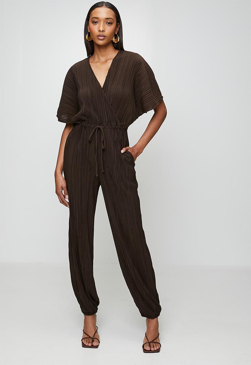 Me&B - Plisse Front Tassel Jumpsuit - Choc