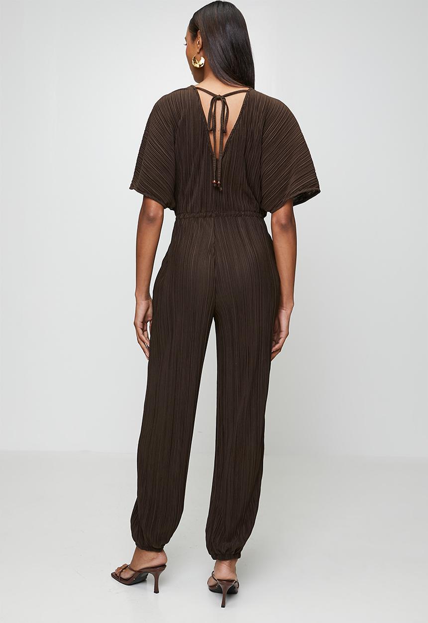 Me&B - Plisse Front Tassel Jumpsuit - Choc