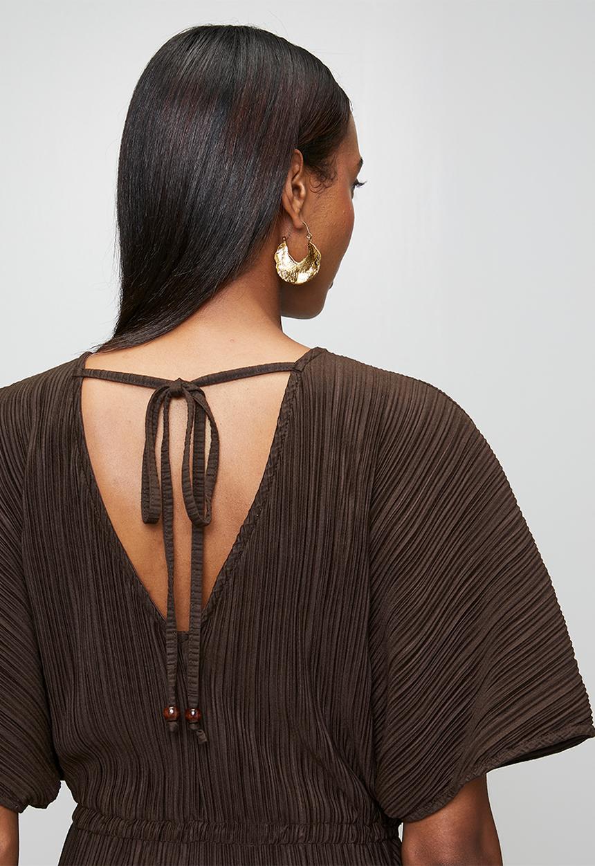 Me&B - Plisse Front Tassel Jumpsuit - Choc