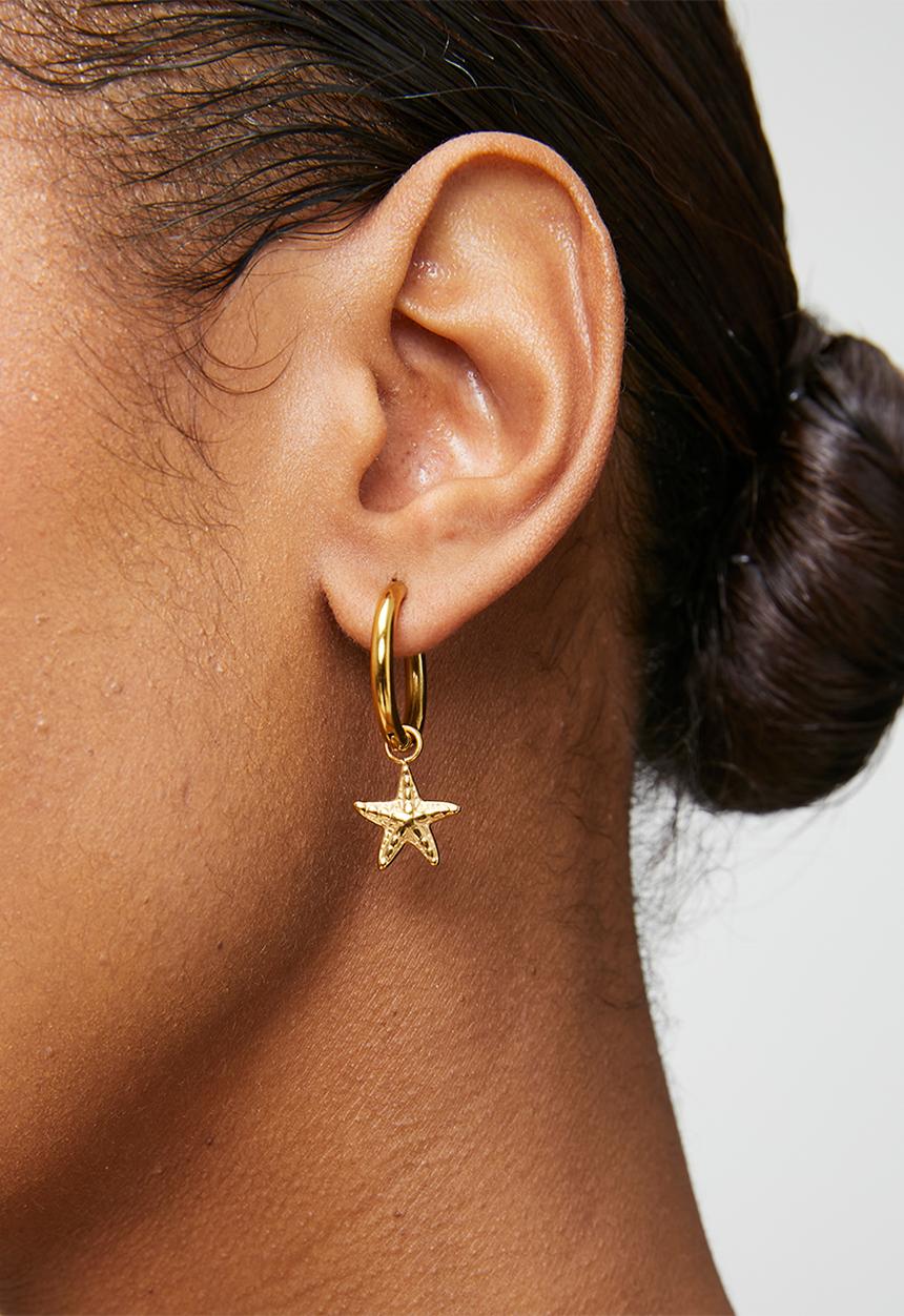 Zoe on Trend - Star Dangle Hoop Earrings - Gold