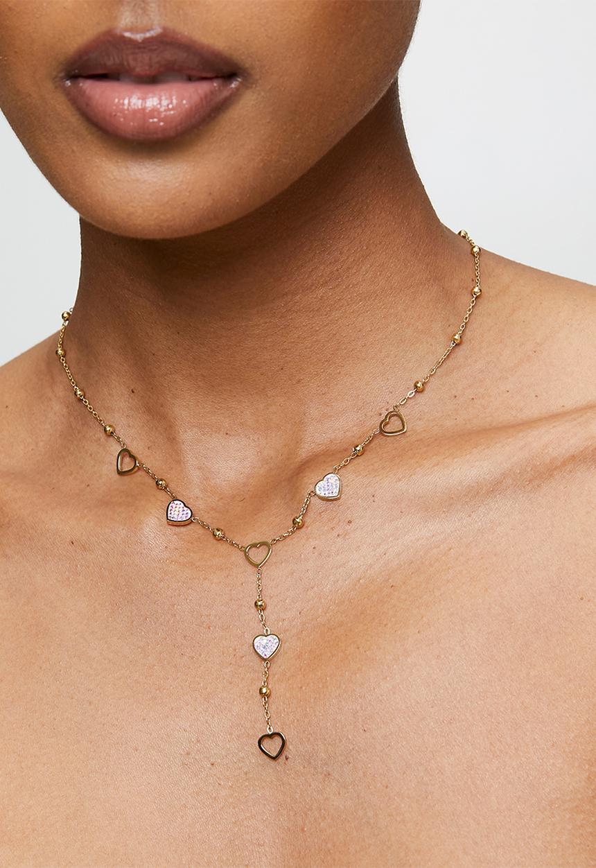 Zoe on Trend - Elegant Heart Lariat Necklace - Gold