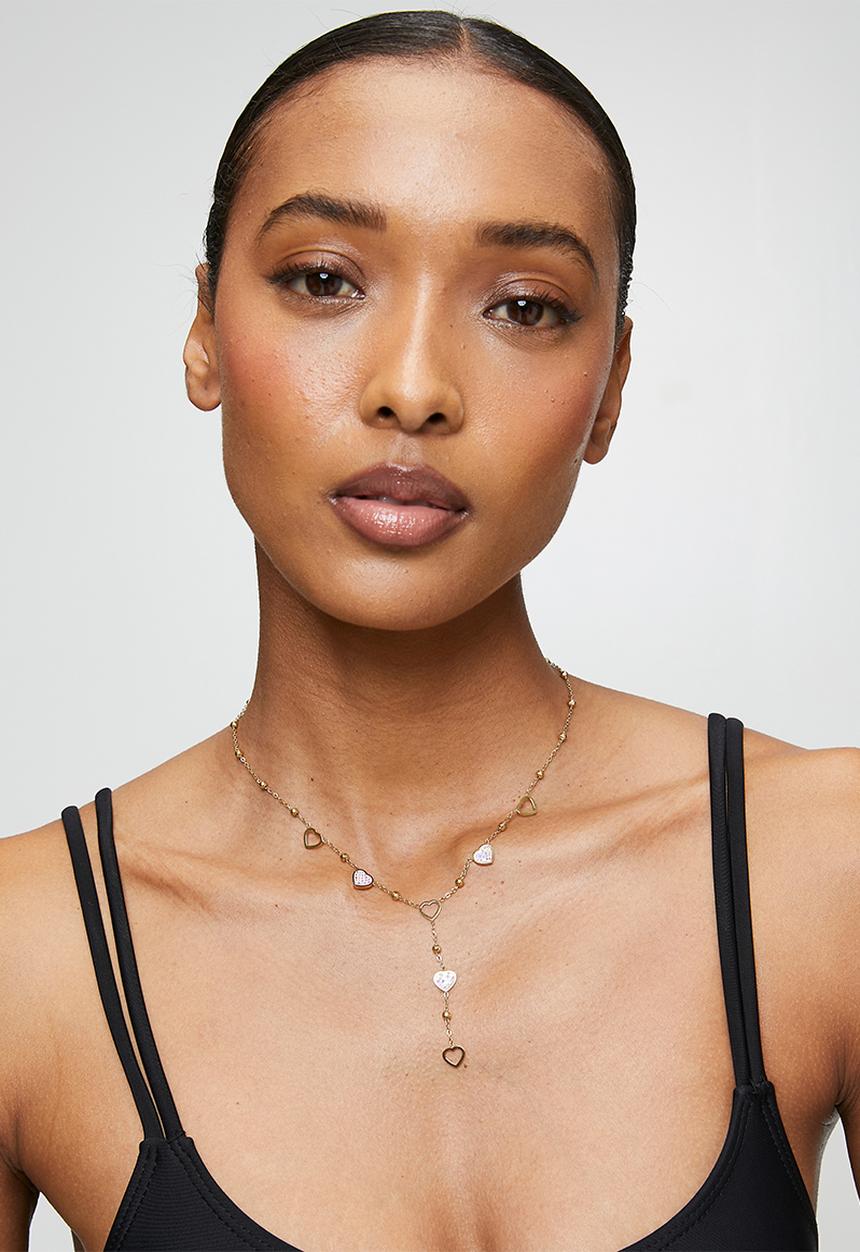 Zoe on Trend - Elegant Heart Lariat Necklace - Gold