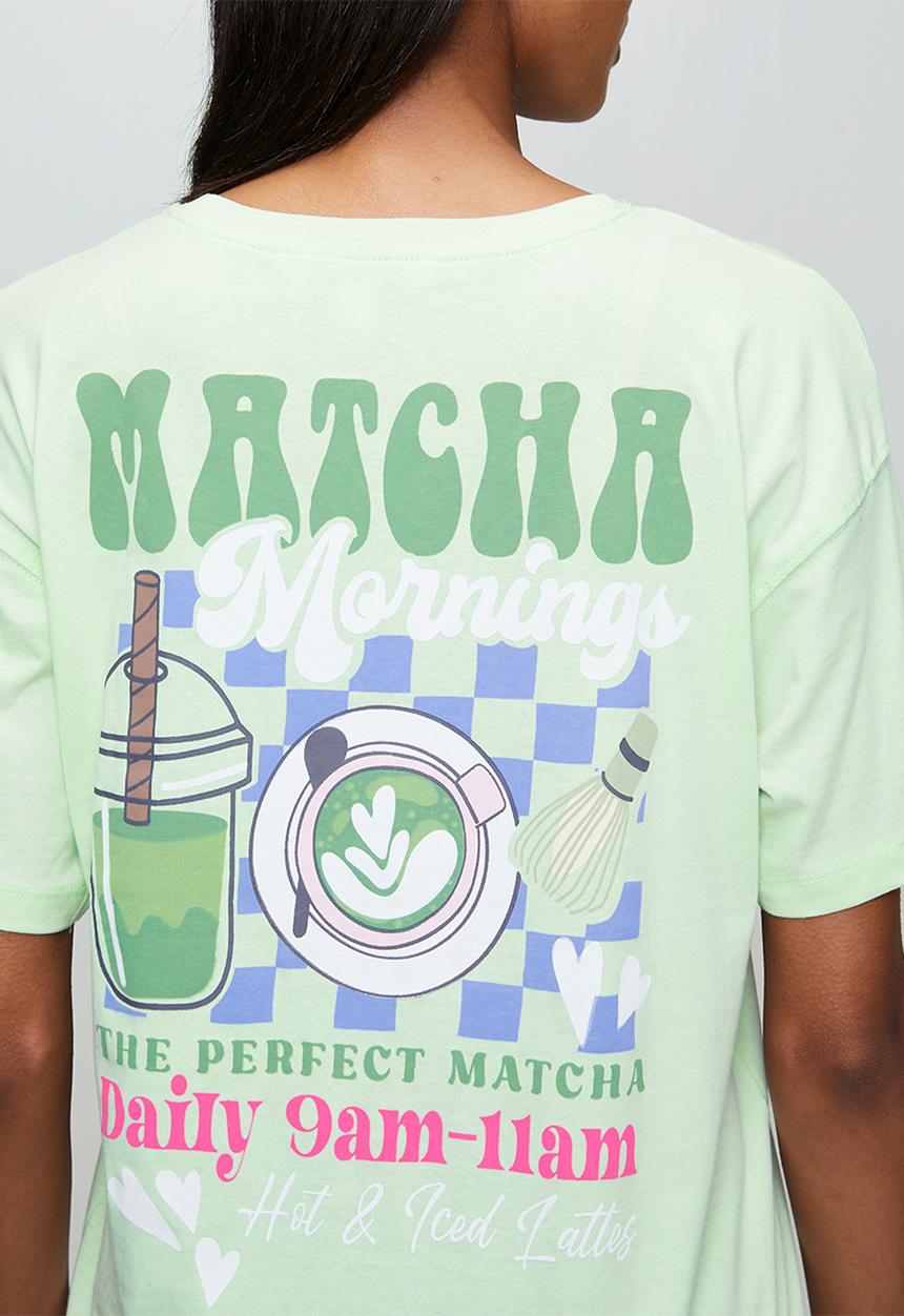 Brave Soul - Ladies Over Sized 'Matcha Graphic T-Shirt - Light Green