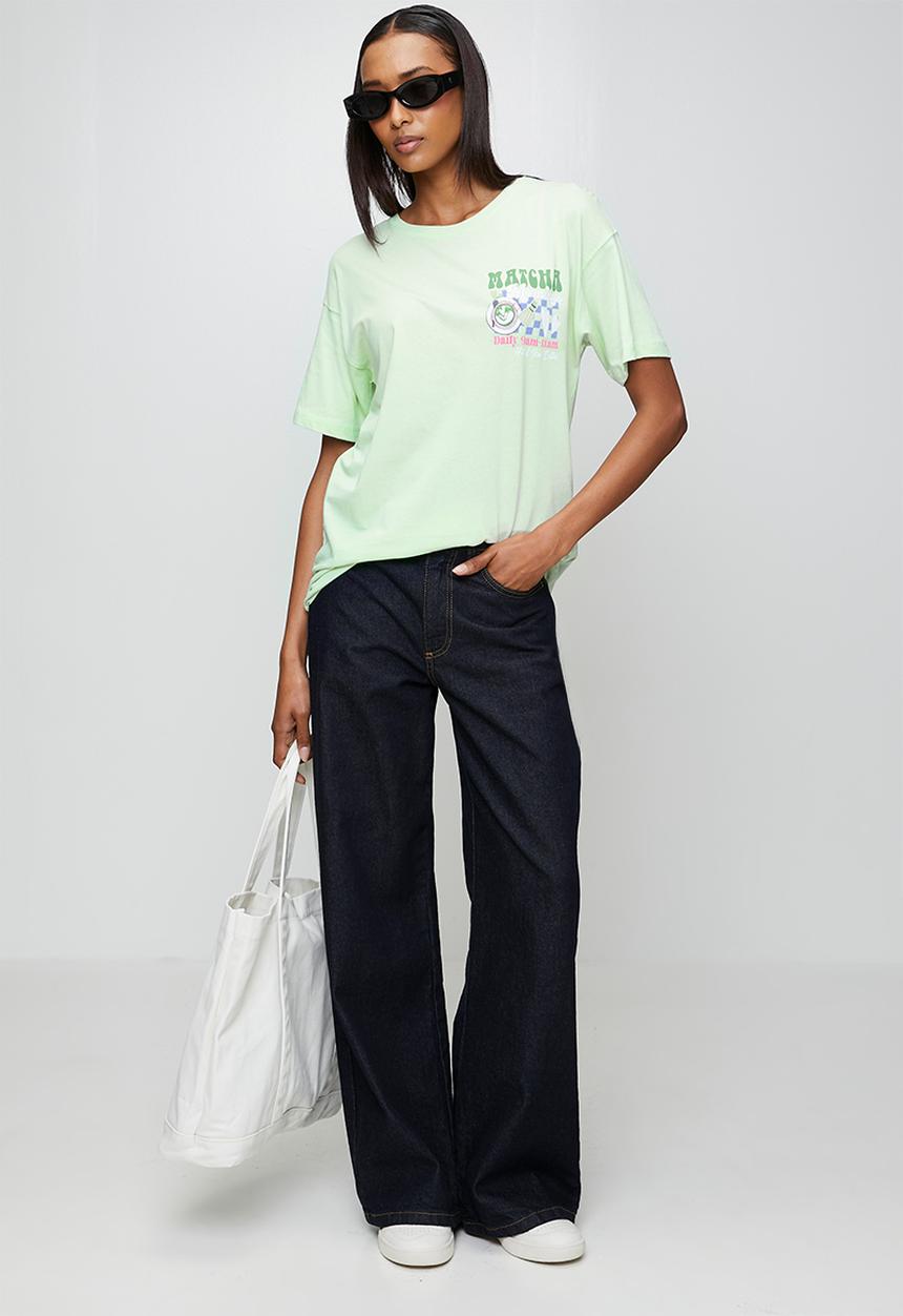 Brave Soul - Ladies Over Sized 'Matcha Graphic T-Shirt - Light Green