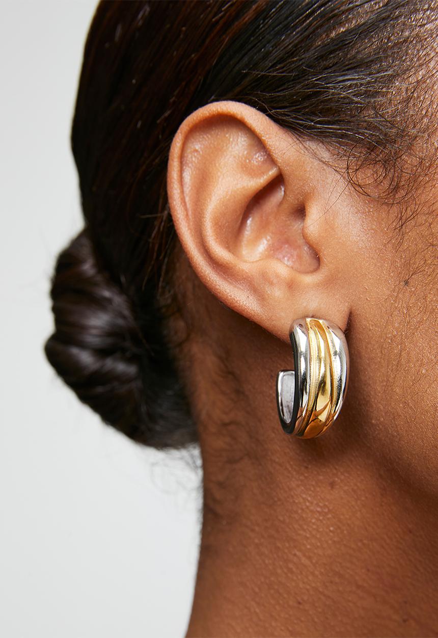 Zoe on Trend - Two-Tone Half Hoop Earrings - Gold