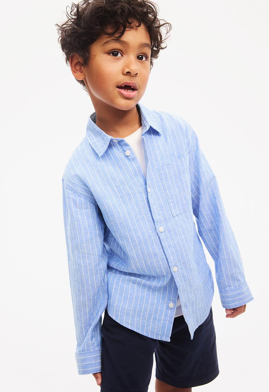 H&M - Linen-blend shirt - light blue/striped