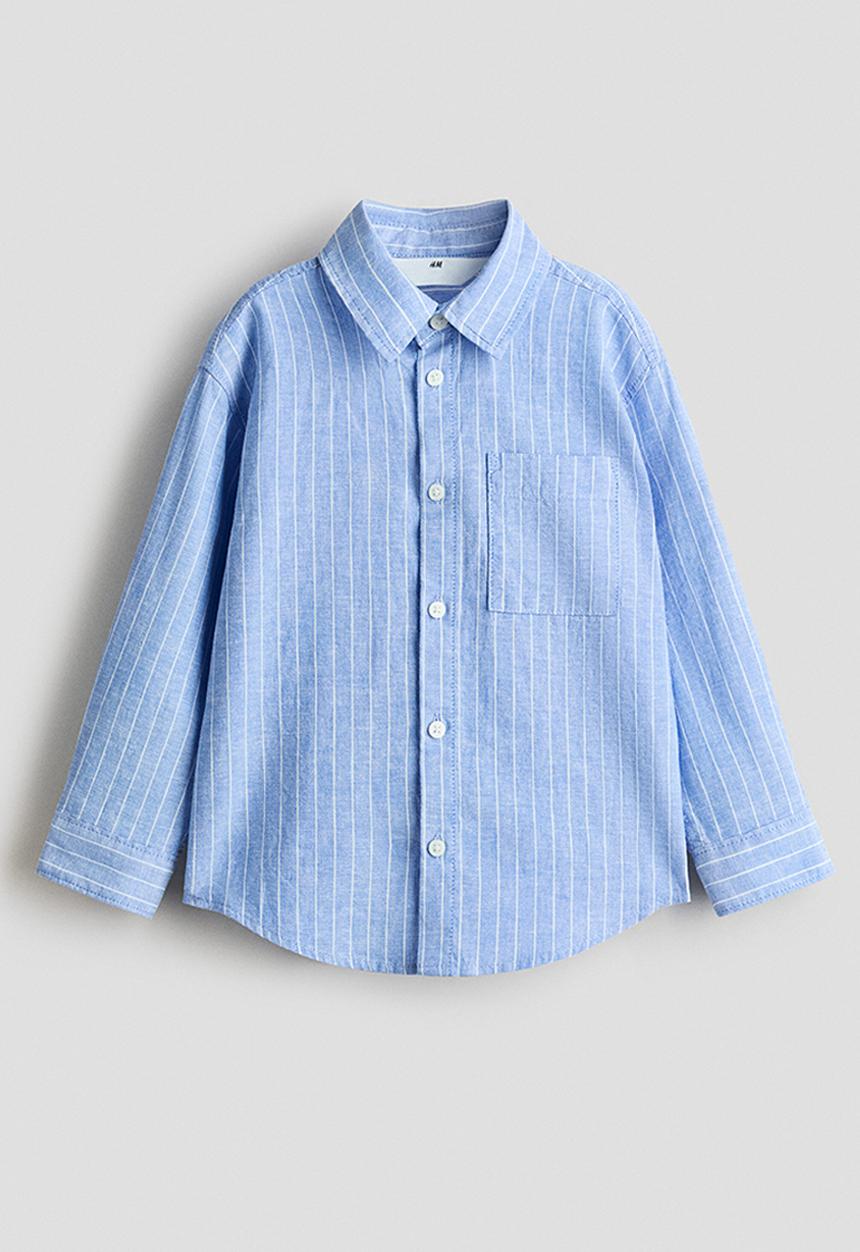 H&M - Linen-blend shirt - light blue/striped