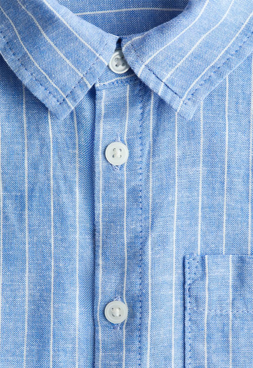 H&M - Linen-blend shirt - light blue/striped