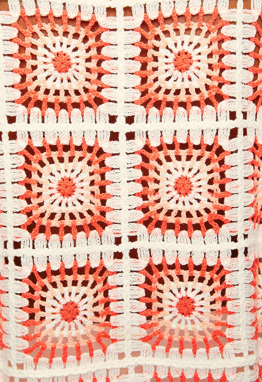 MANDI - Cap Sleeve All In One Panel Check Crochet Top - Orange