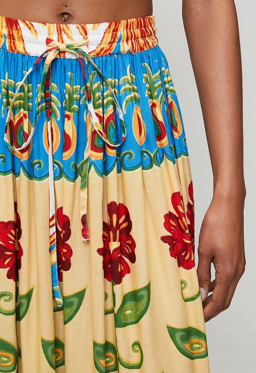 MANDI - High Waisted Tie Maxi Printed Skirt - multu
