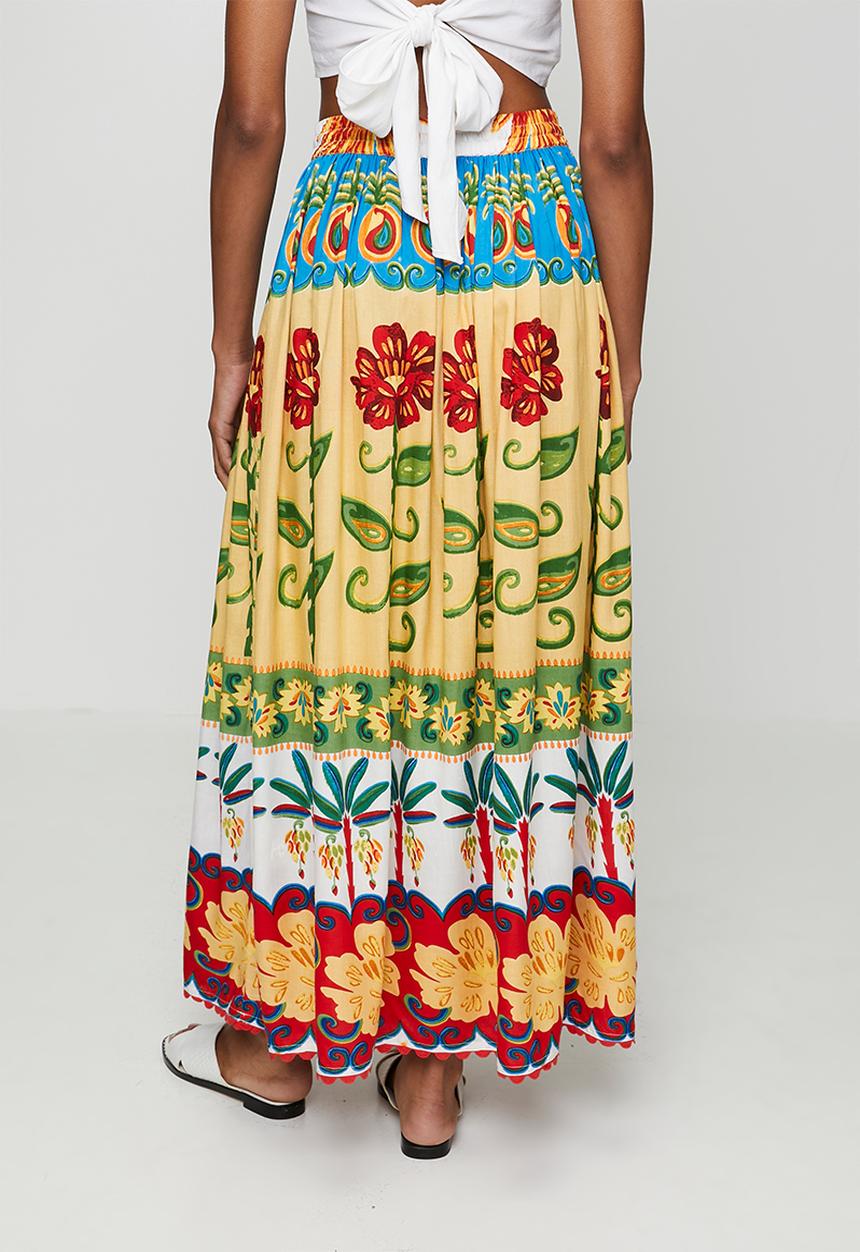 MANDI - High Waisted Tie Maxi Printed Skirt - multu