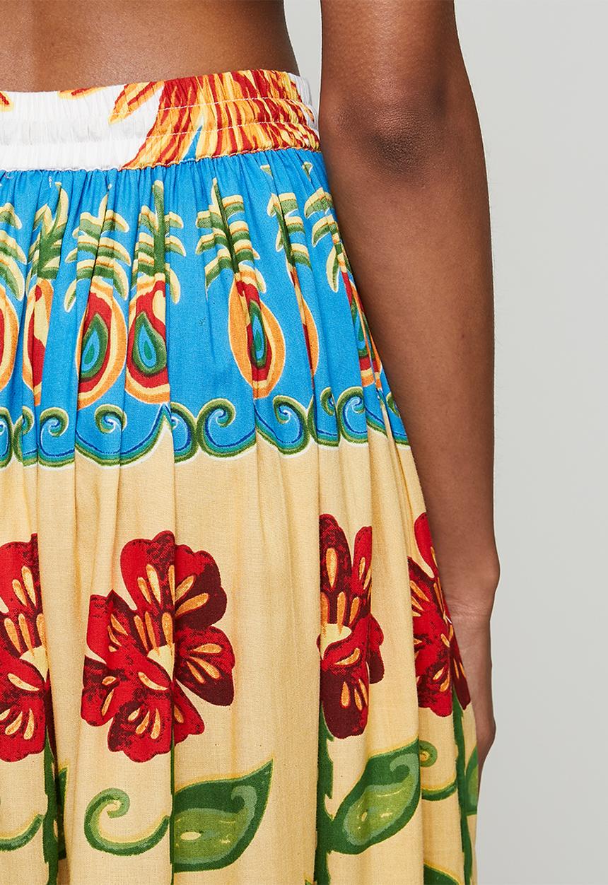 MANDI - High Waisted Tie Maxi Printed Skirt - multu