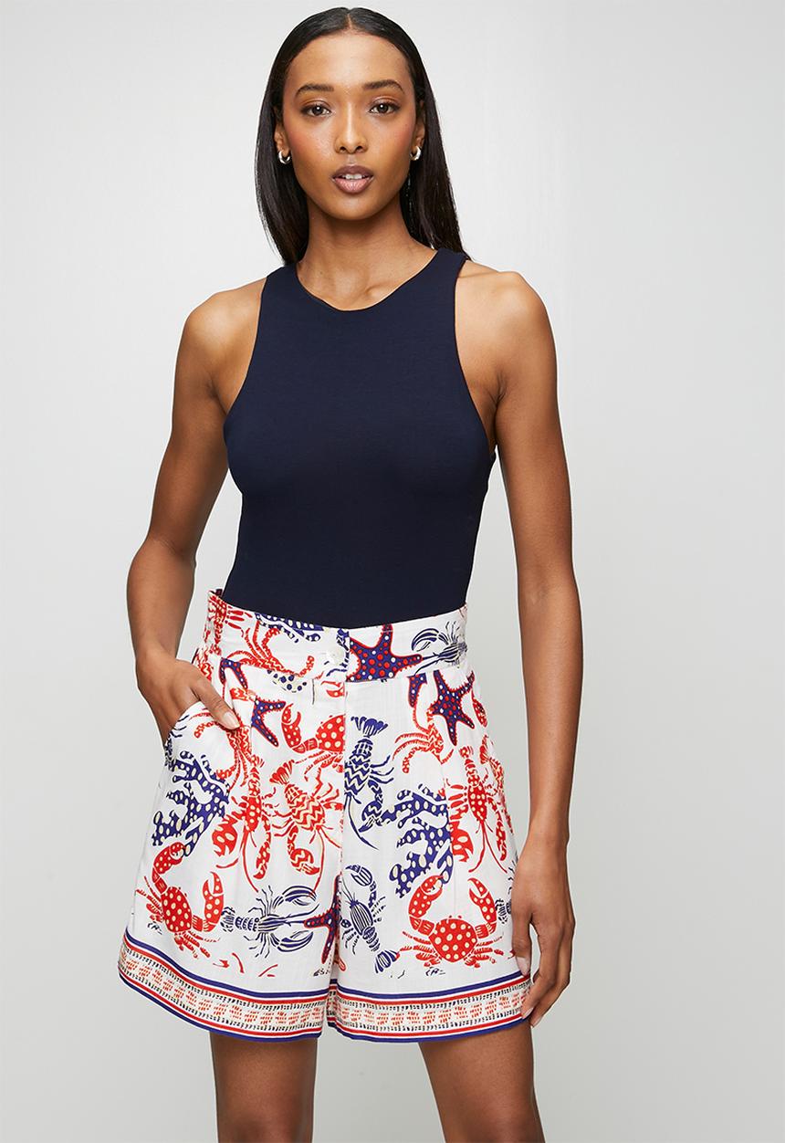 MANDI - High Waisted Starfish Short Border Print Detail - Multi