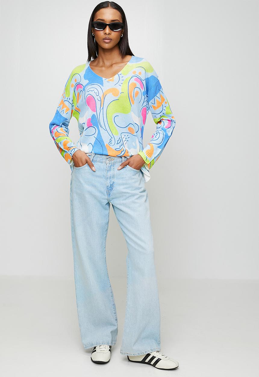 MANDI - Made In Italy Viscose Blend L/S -Neck Knitwear Top - Sky