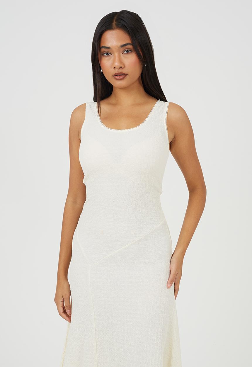 Brave Soul - Ladies Strappy Textured Jersey Lace Maxi Dress - White