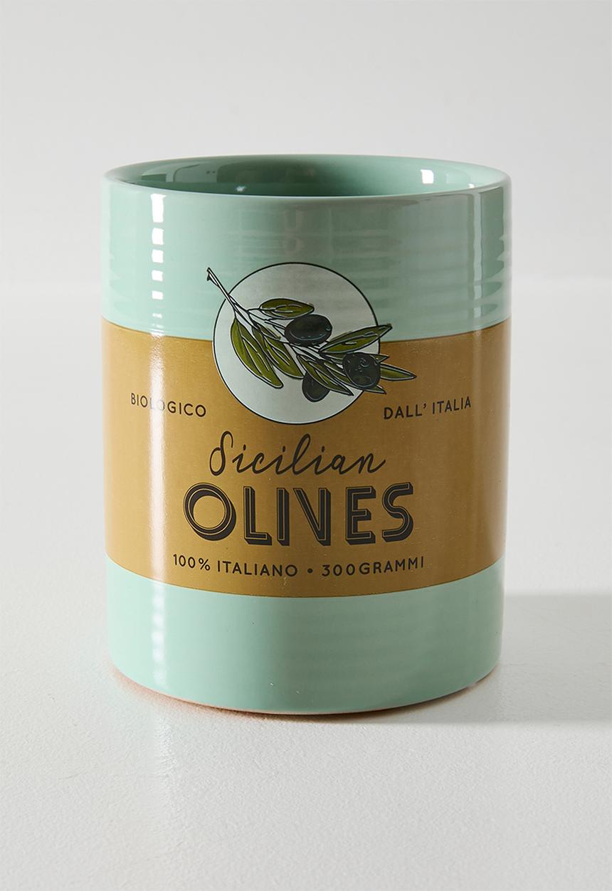 Sixth Floor - Olives Earthenware Utensil Holder Multi 11x11x13.3cm