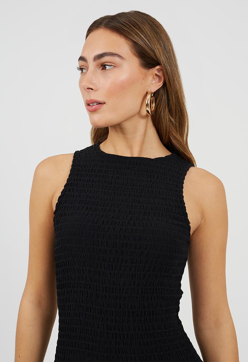 Brave Soul - Ladies Textured Jersey Maxi Dress With Ruched Bodice - Black