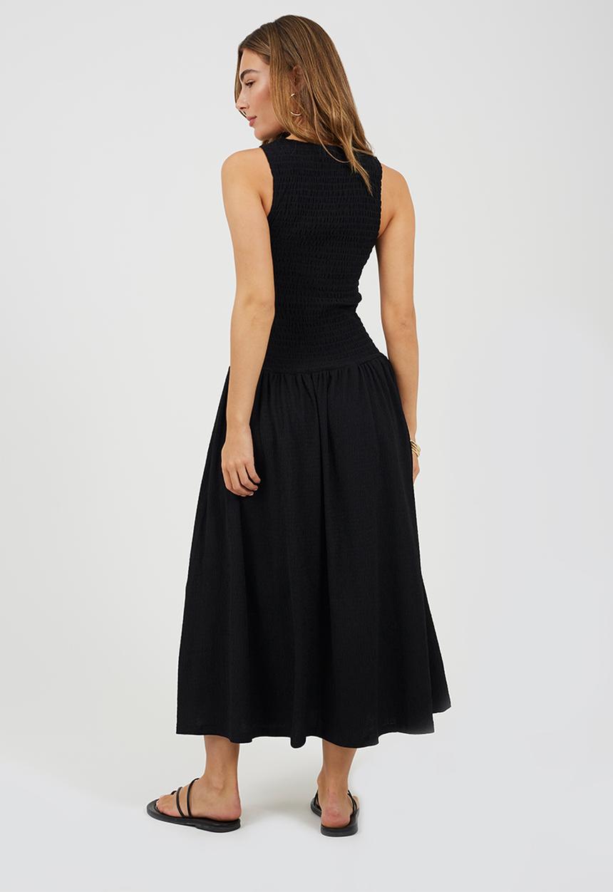 Brave Soul - Ladies Textured Jersey Maxi Dress With Ruched Bodice - Black