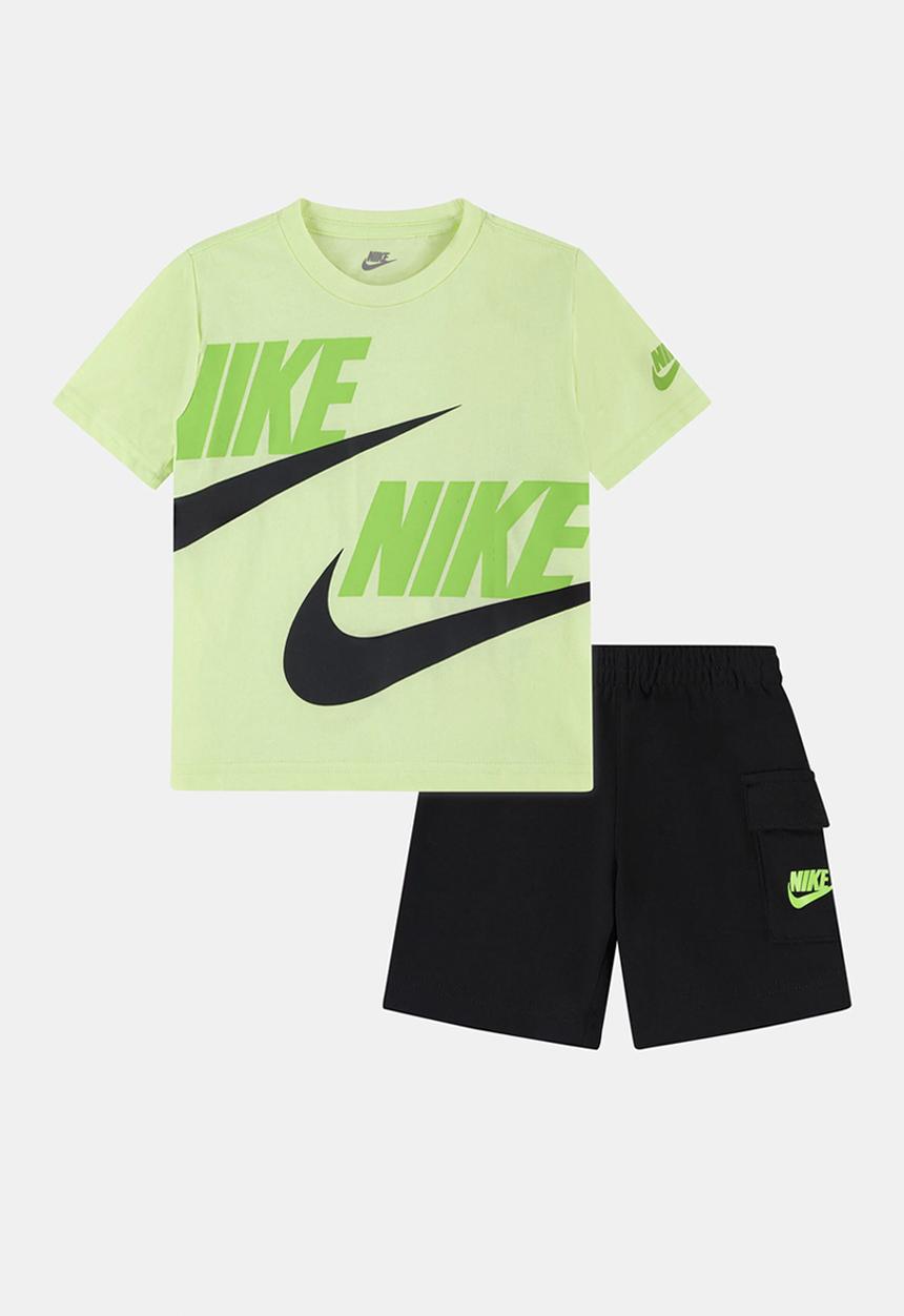 Nike - Nkb B Nsw Hbr Cargo Short Set - Black/ Lt Liquid Lime