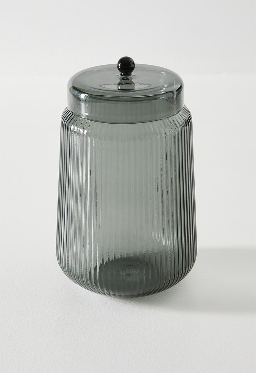 Sixth Floor - Ribbed Glass Jar Smoke 12.2x12.2x18cm