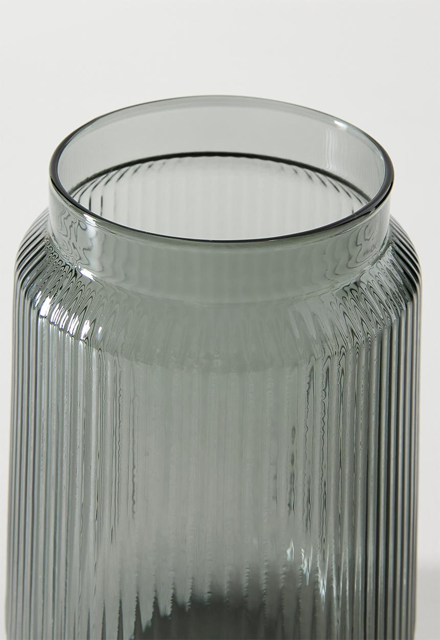 Sixth Floor - Ribbed Glass Jar Smoke 12.2x12.2x18cm