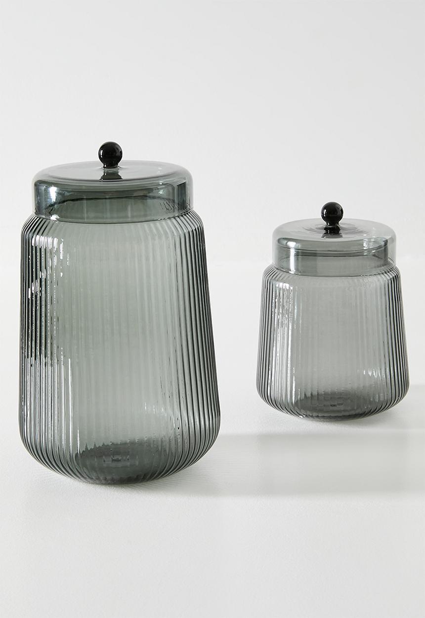 Sixth Floor - Ribbed Glass Jar Smoke 12.2x12.2x18cm