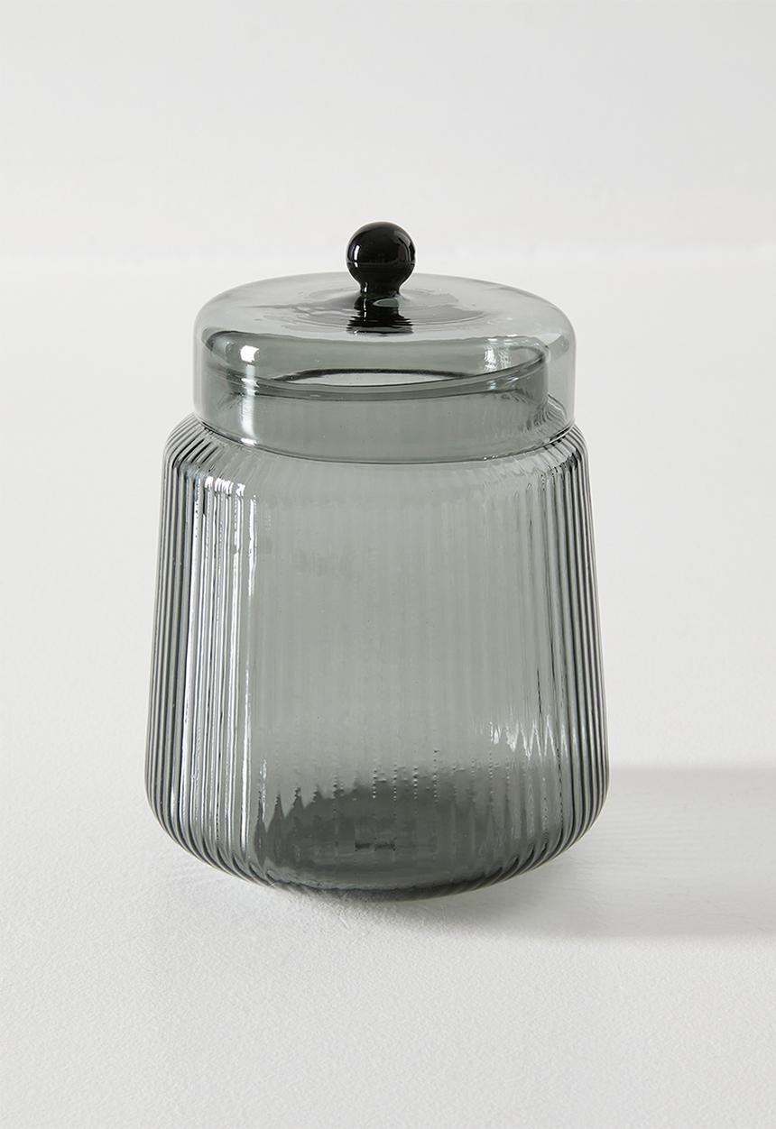 Sixth Floor - Ribbed Glass Jar Smoke 10.3x10.3x14.3cm