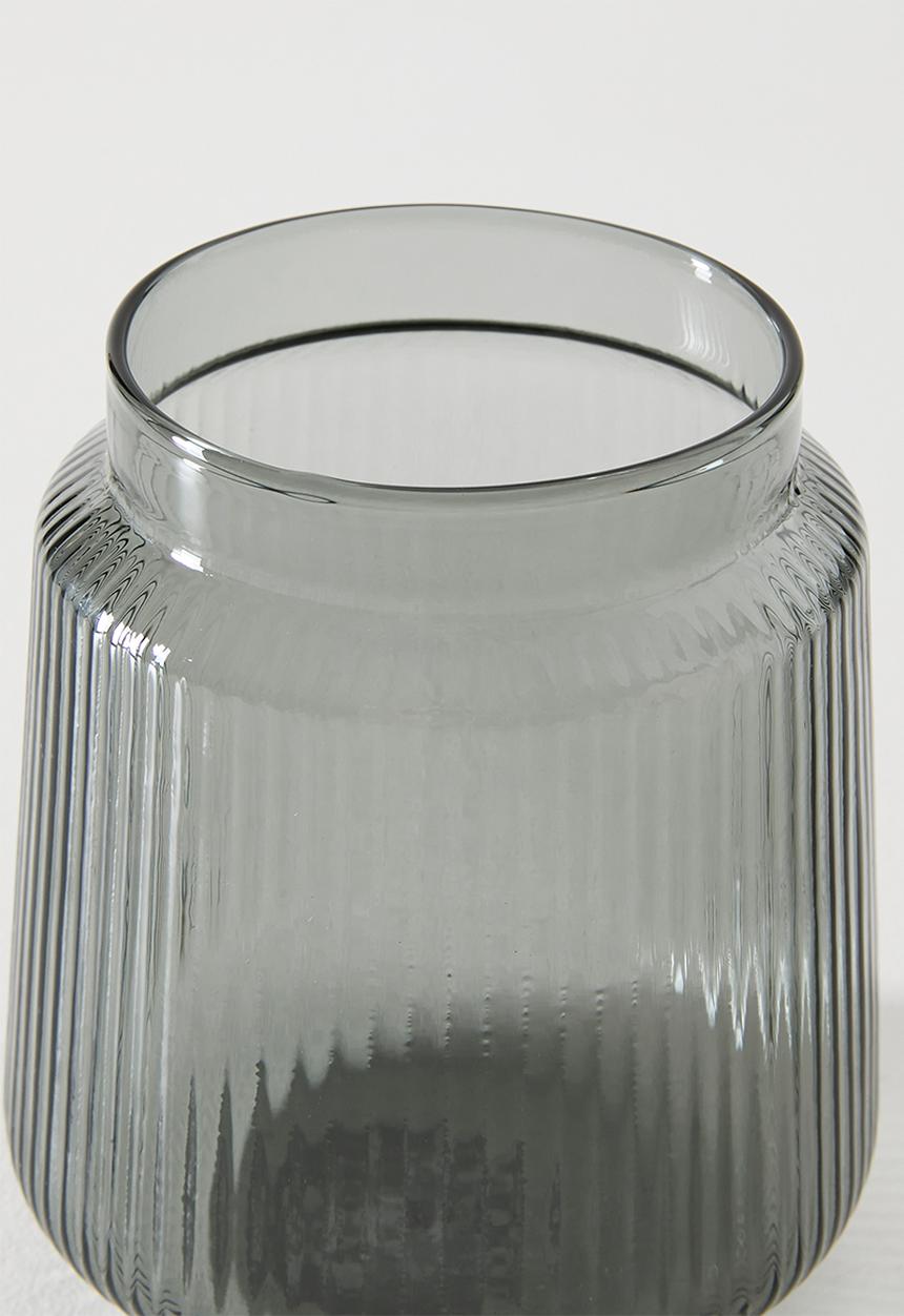 Sixth Floor - Ribbed Glass Jar Smoke 10.3x10.3x14.3cm