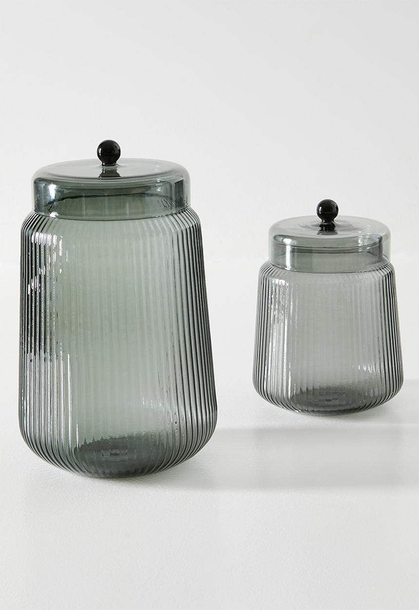 Sixth Floor - Ribbed Glass Jar Smoke 10.3x10.3x14.3cm
