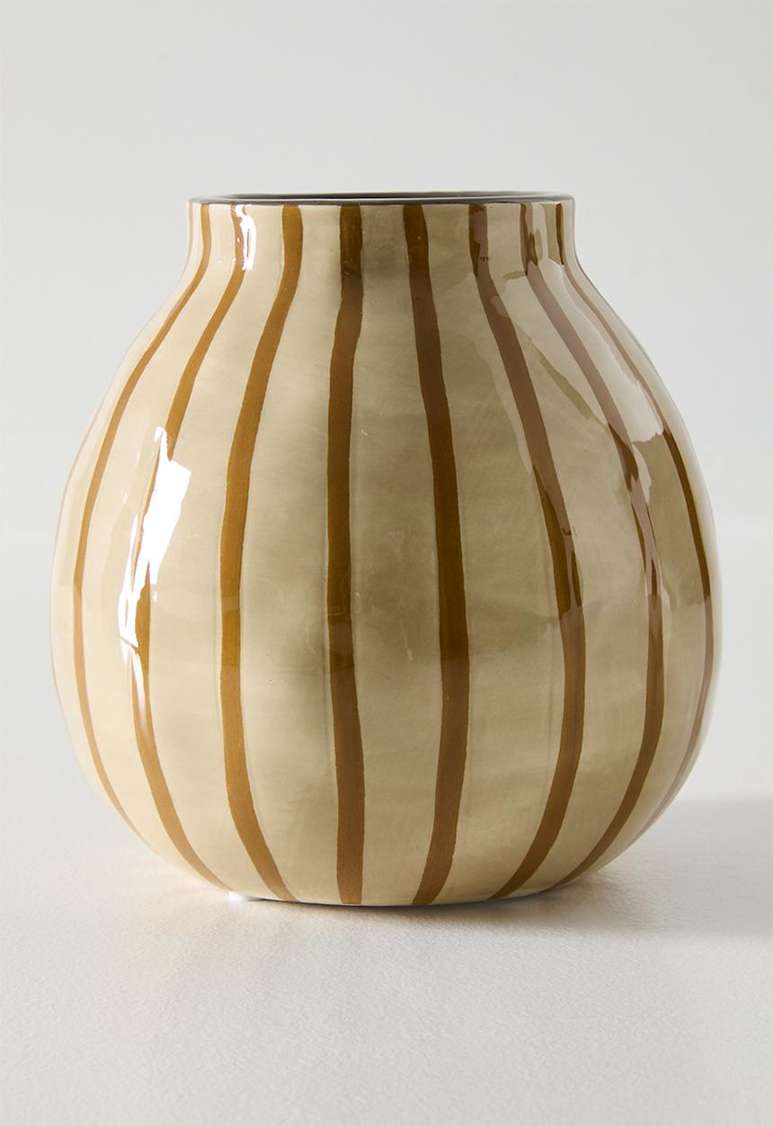 Sixth Floor - Striped Ceramic Vase Natural - light brown