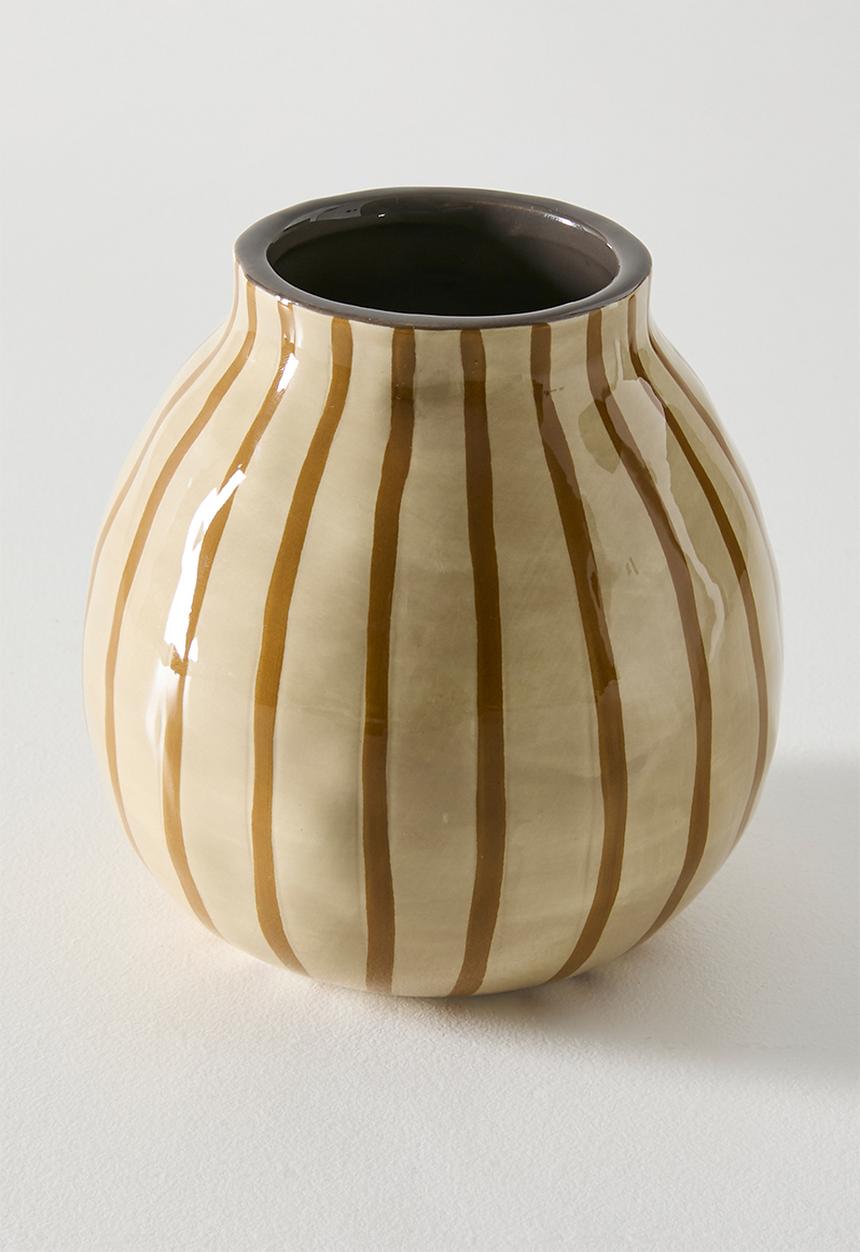Sixth Floor - Striped Ceramic Vase Natural - light brown