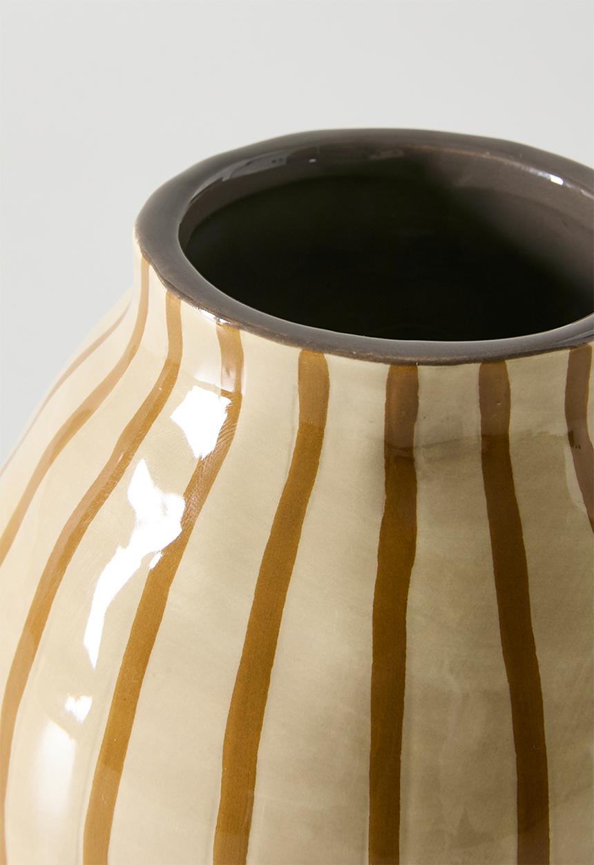 Sixth Floor - Striped Ceramic Vase Natural - light brown