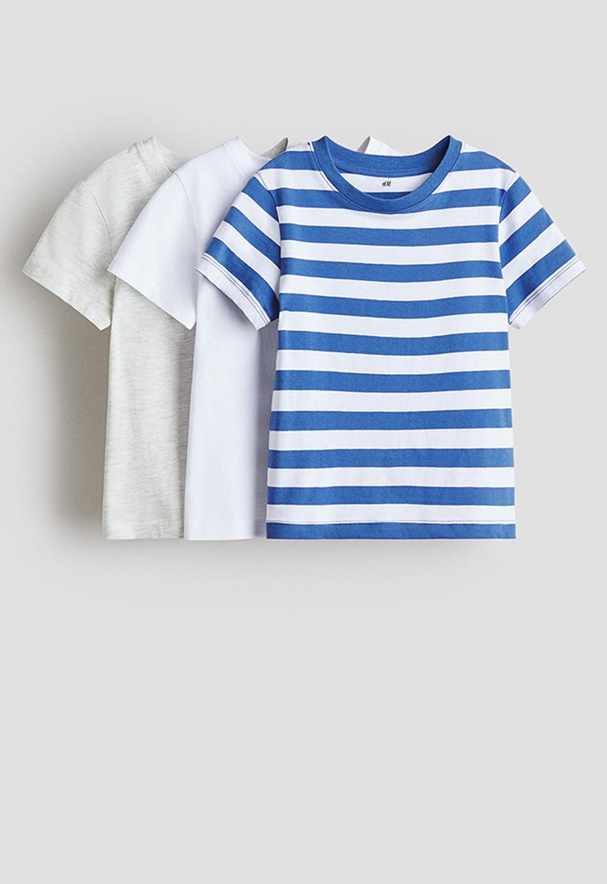 H&M - 3-pack cotton t-shirts - blue/striped
