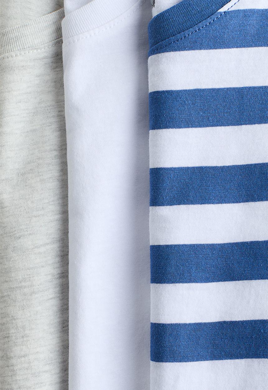 H&M - 3-pack cotton t-shirts - blue/striped