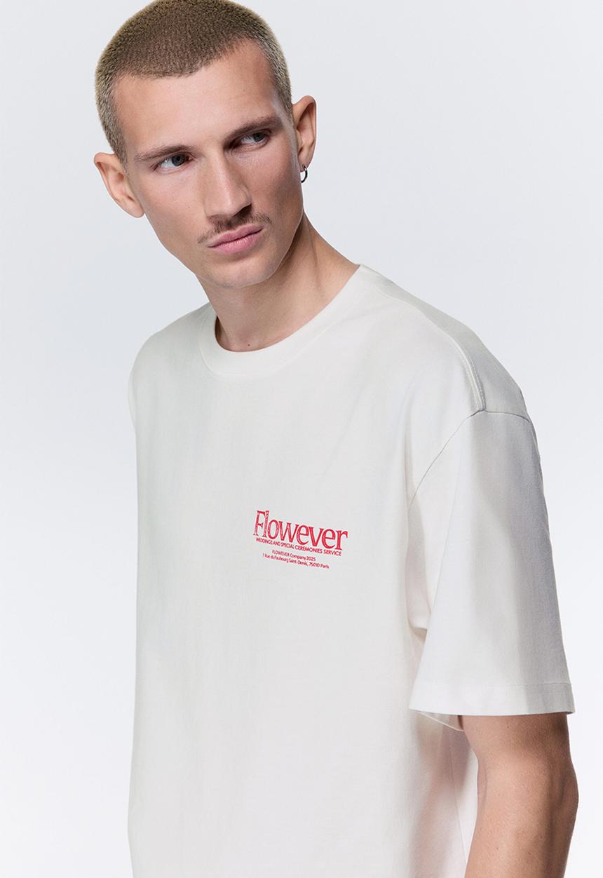 H&M - Loose fit printed t-shirt - white/flowever