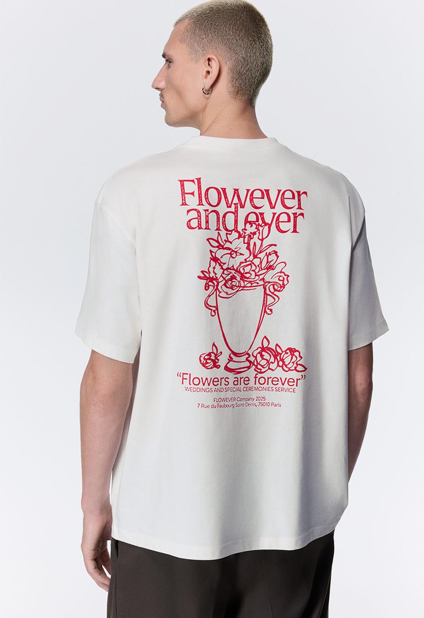H&M - Loose fit printed t-shirt - white/flowever