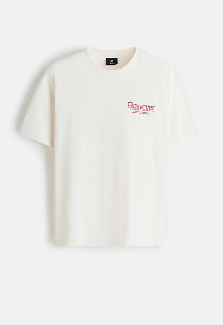 H&M - Loose fit printed t-shirt - white/flowever