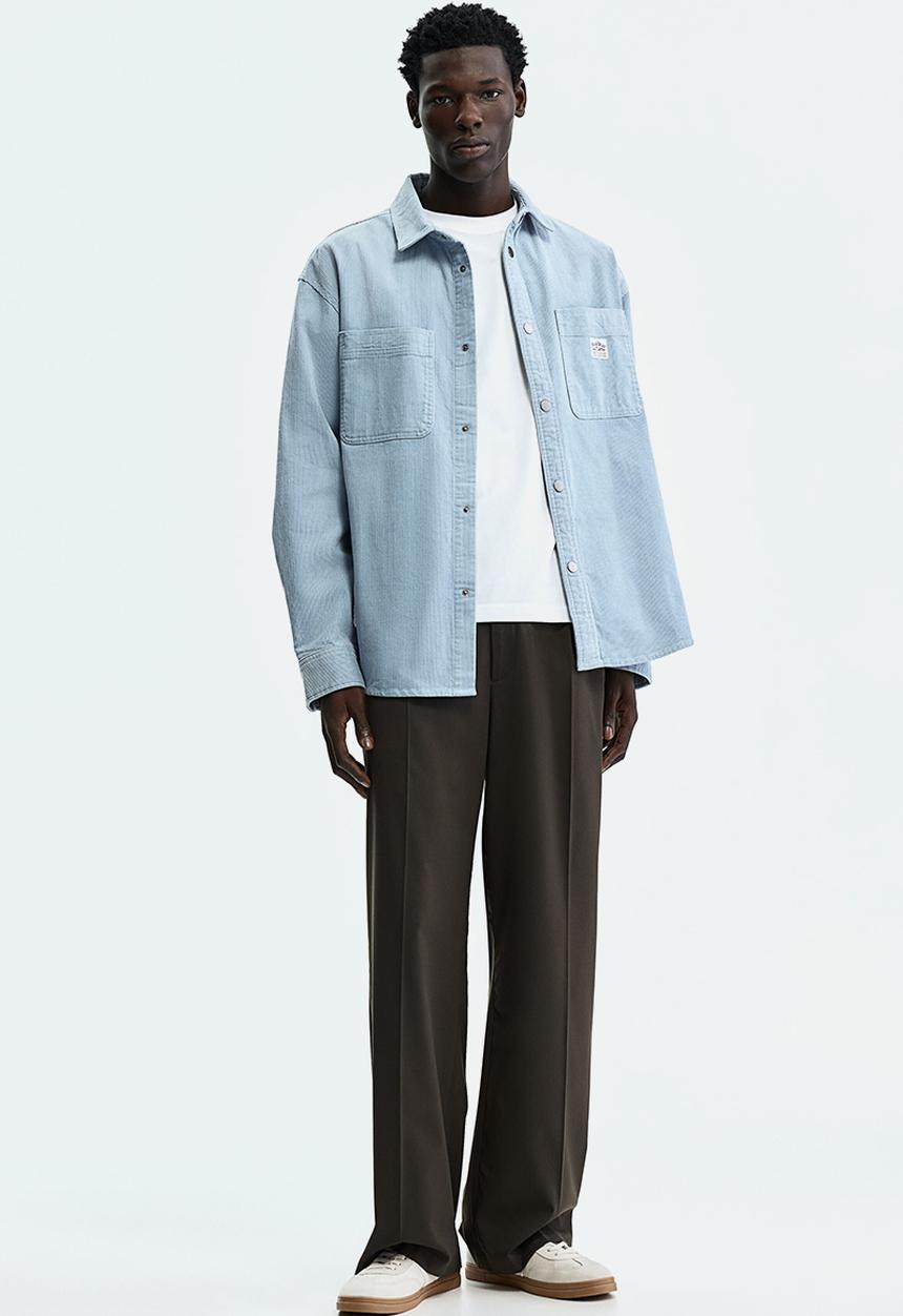 H&M - Oversized cotton corduroy shirt - light blue