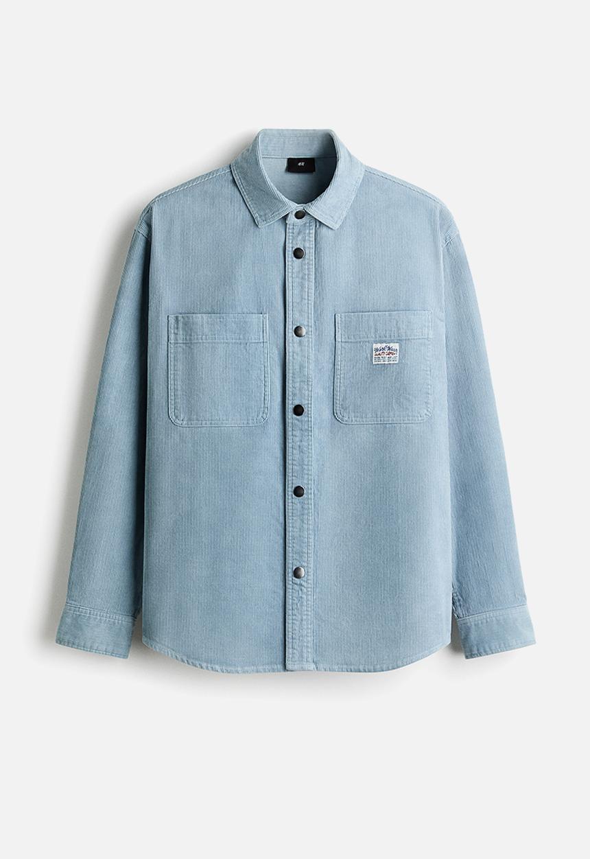H&M - Oversized cotton corduroy shirt - light blue