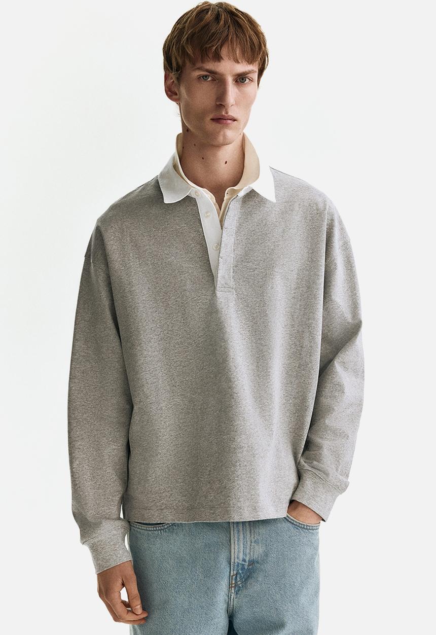 H&M - Loose fit cotton polo shirt - grey marl/colour block